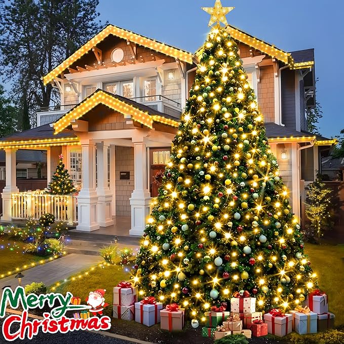 KNONEW 197FT 500 LED Christmas Lights Outdoor String Lights 8 Modes & Memory Fairy Light Plug in Waterproof LED String Lights for Xmas Yard Tree Wedding Party Holiday Decorations (Warm White)-VerdiqueGarden