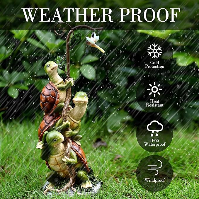 Turtle Figurine Garden Decor, Solar Turtle Outdoor Statue, Funny Turtle Gift Sculpture Decoration for Home Patio Yard Lawn Porch Ornament-VerdiqueGarden