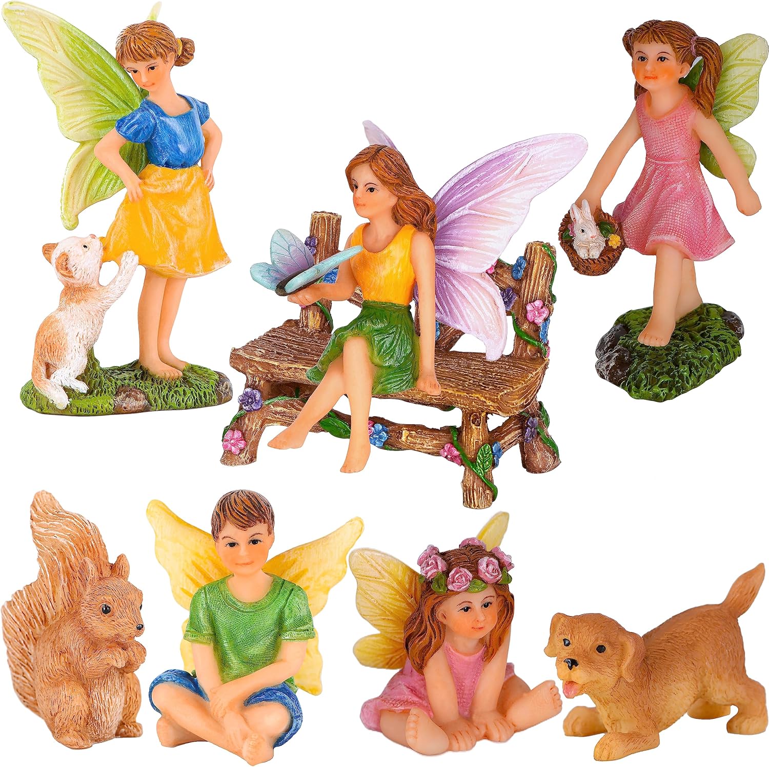 Mood Lab Fairy Garden - Miniature Fairies Figurines with Animals - Statues & Accessories Decor Set of 8 pcs-VerdiqueGarden