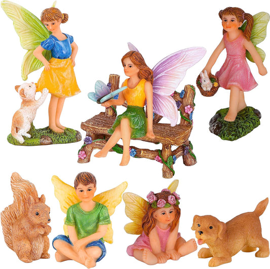 Mood Lab Fairy Garden - Miniature Fairies Figurines with Animals - Statues & Accessories Decor Set of 8 pcs-VerdiqueGarden