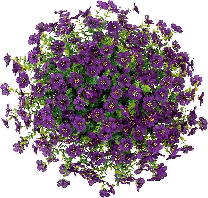 Artificial Fake Hanging Plants Flowers with Basket Outdoor Decor Faux Silk Dasiy Flower Arrangements in Pot Planter for Porch Home Indoor Patio Garden Yard Decoration-VerdiqueGarden