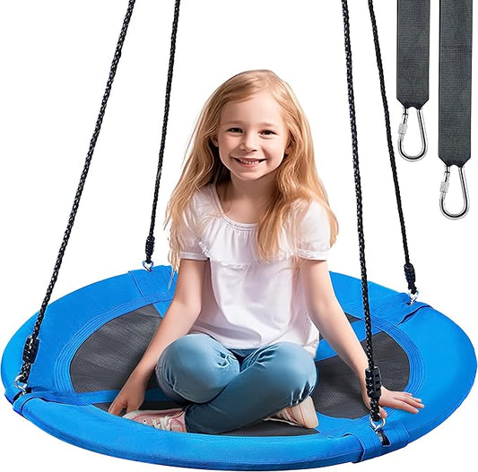TURFEE 40" Saucer Tree Swing Set - 900Lb Weight Capacity, 900D Oxford Waterproof, with Hanging Straps Swings for Kids Playground Outdoor Activity Backyard Daily Exercise Fun(Blue)-VerdiqueGarden