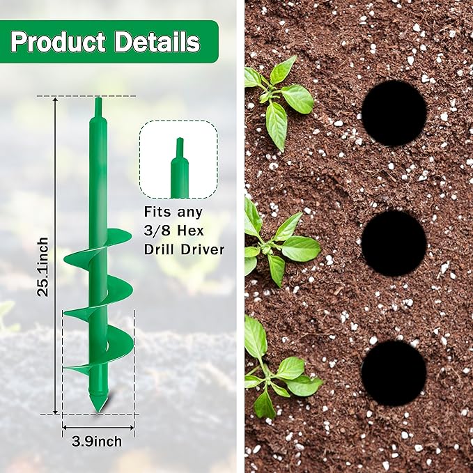 Auger Drill Bit for Planting, 4x25Inch Garden Earth Auger, Spiral Drill Hole Rapid Planter Seedling & Bedding Plant,Ground Planting Drill Bit Auger Post Hole Digger for 3/8''Hex Drive Drill-VerdiqueGarden