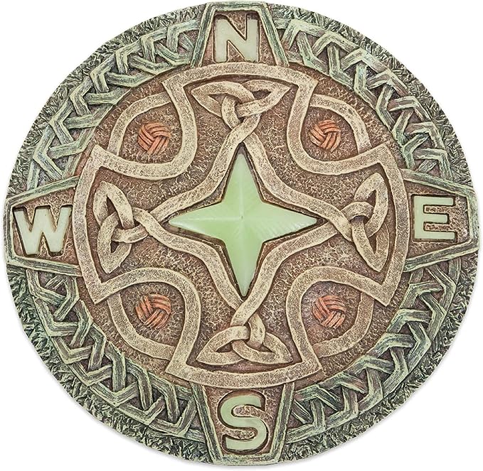 Bits and Pieces - 10” (25.5 cm) Glow-in-The-Dark Celtic Compass Decorative Stone - Yard Decoration – Beautiful Lawn/Garden Stone-VerdiqueGarden