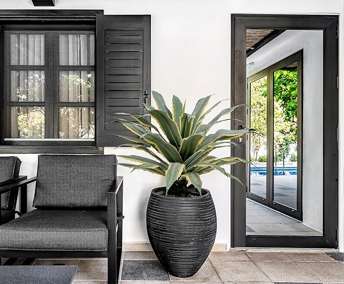 SUNPRAIRIE 32 Inch Tall Large Faux Agave Plant with Two-Tone Sawtooth Edged Leaves; Planted in Black Pot with Real Stone Pebbles. Large Artificial Plants Indoor and Outdoor.-VerdiqueGarden