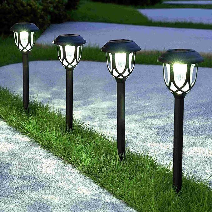 10 Pack Solar Lights Outdoor Decorative, Solar Pathway Lights Outdoor, Solar Powered Garden Yard Lights for Walkway Sidewalk Driveway. (Black, Cool White)-VerdiqueGarden