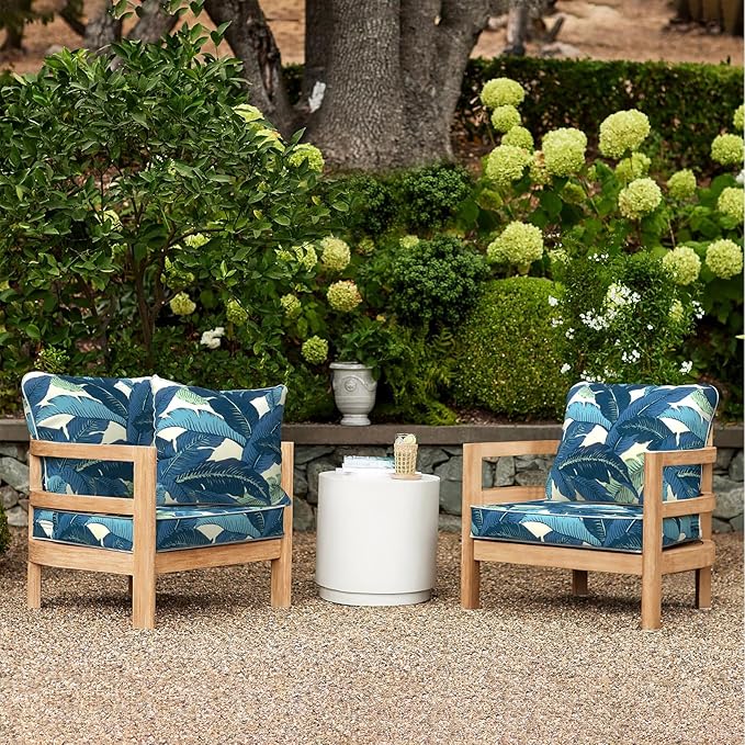 LVTXIII Outdoor Deep Seat Cushion 22"x22"x4" Patio Seat and Back Cushion Set Seasonal Chair Cushion for Dining Arm Chairs, Wicker Chairs and Garden Furniture Decoration, Swaying Palms Blue-VerdiqueGarden