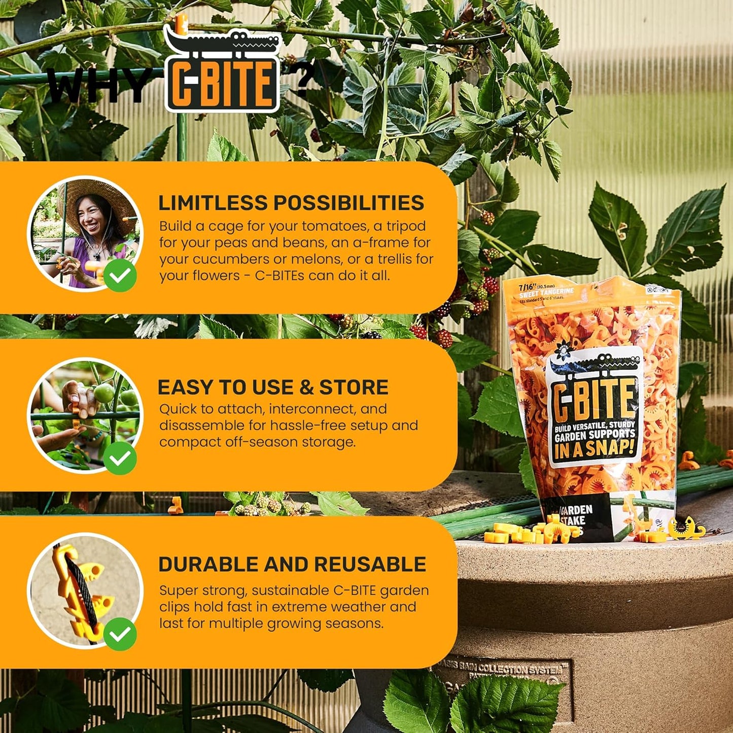 Plant Support Clips for Trellis, Garden Stakes, Wire Fence, Climbing Plants, Indoor Gardening, Hydroponics Systems, and Vines | Durable Gardening Clips (Tangerine Orange - 1,000 Pack)-VerdiqueGarden