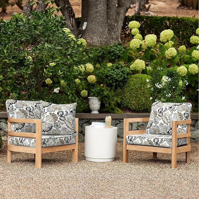 LVTXIII Outdoor Deep Seat Cushion Patio Seat and Back Cushion Set Seasonal Chair Cushion with Removable Cover and Adjustable Buckle for Home and Garden, 24"x24"x4", Dailey Tan-VerdiqueGarden