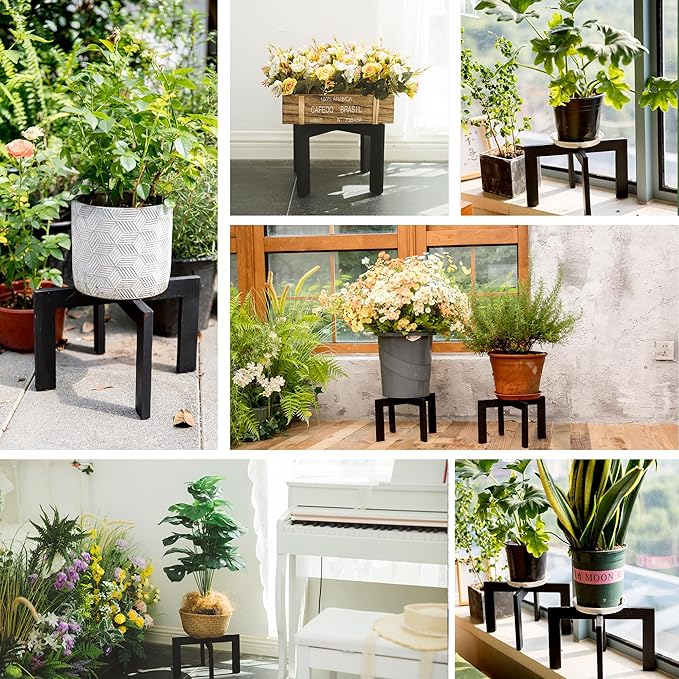 HPC DECOR 2 Pack Wood Plant Stand-Mid Century Modern Planter Stands-Wooden Flower Pot Stands Riser,Low Short Plant Stands Indoor-Modern Minimalist Wooden Stool for Plant Pot Holder, Fit 5-15 Inch Pot.-VerdiqueGarden