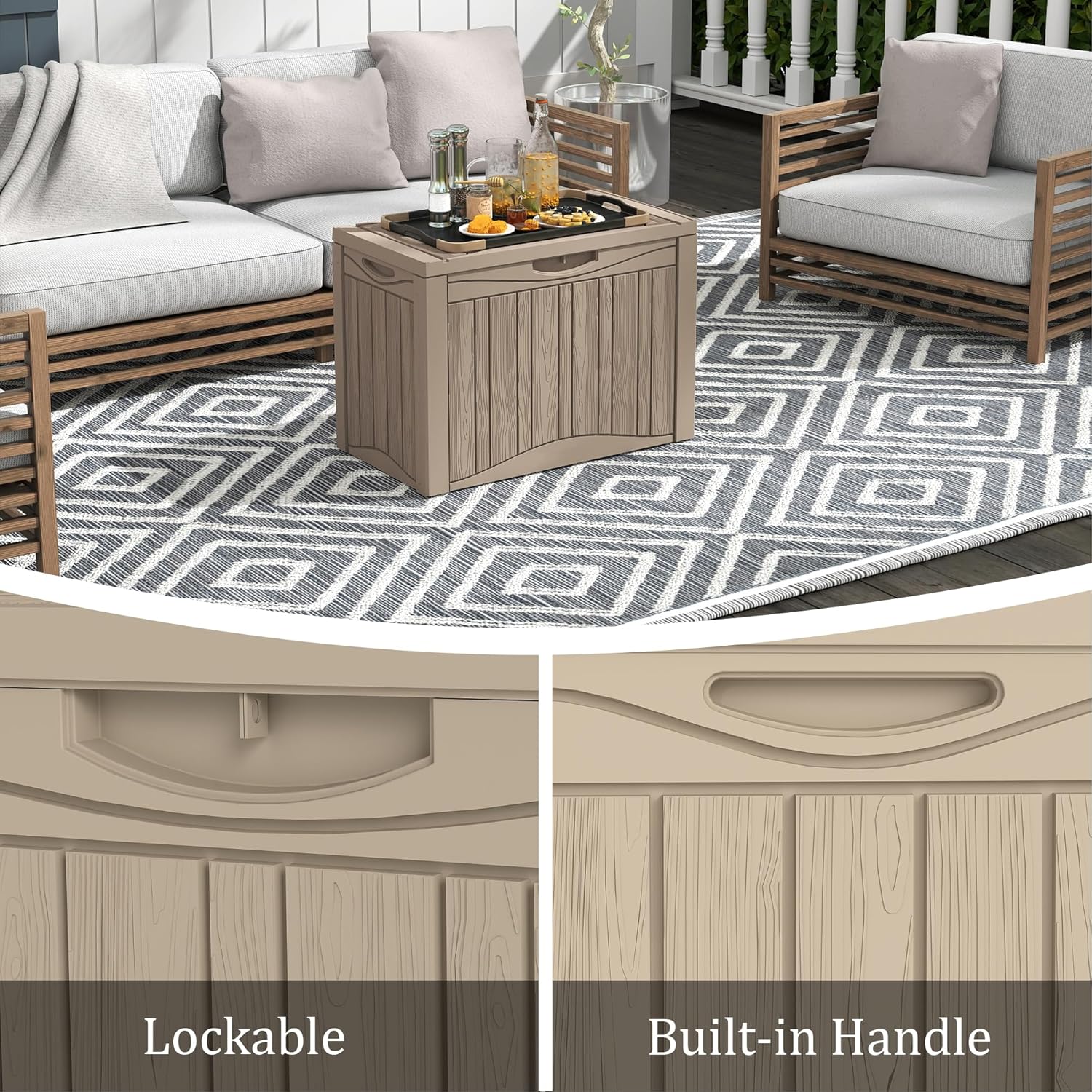 50 Gallon Plus Waterproof Outdoor Storage Bin Resin Deck Box for Patio, Poolside, and Garden, Lockable & UV-Resistant, Ideal for Small Spaces, Grey-VerdiqueGarden