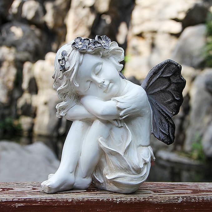 Leekung Angel Statue with Solar Powered Light for Garden Decor,Garden Statues for Patio Yard Porch Lawn Outdoor Decor,Angels Garden Sculptures & Statues,Angel Figurines Memorial Spiritual Gifts-VerdiqueGarden