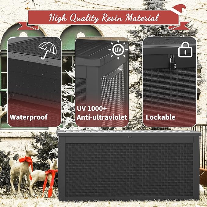 NUNU LAB 260 Gallon Outdoor Storage Box,Resin Large Sturdy Deck Box, Backyard Outside Storage Box Waterproof with Double Wall Panels,Package Delivery Garden Outdoor Hose Bin-VerdiqueGarden