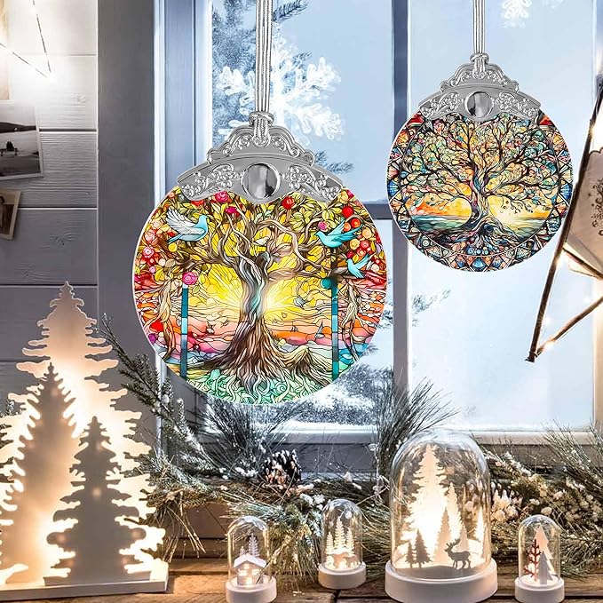 Tree of Life Suncatcher, Jocidea Stained Glass Hanging Decor, Tree of Life Christmas Ornament, Scene Decor, Room Decor, Home Decor, Holiday Party Decor, Christmas Decor-VerdiqueGarden