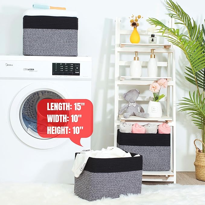 MINTWOOD Design Storage Basket for Shelves, Decorative Baskets for Organizing, Book Basket, Storage Cube Bin Box, Woven Closet Organizer, Pantry Closet and Shoe Basket, Black Grey Mix-VerdiqueGarden