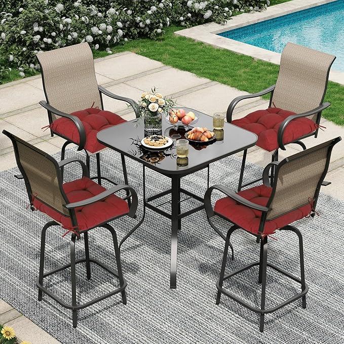 Aoodor 19" x 19" x 5" Tufted Outdoor Chair Cushions, Water Resistant & Fade Resistant Polyester Dining Chair Pads with 2 Straps for Patio Furniture, Set of 4-VerdiqueGarden