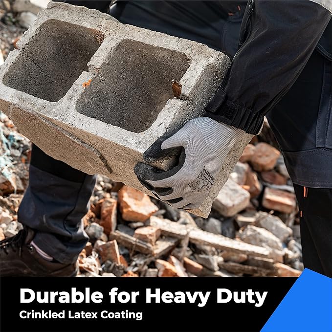 toolant Crinkle Latex Work Gloves Bulk, Rubber Coated Safety Work Gloves for Men and Women, 12 Pairs for Construction, Gardening, Warehouse (Gray, XL)-VerdiqueGarden