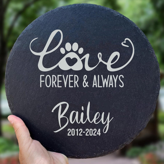 Personalized Pet Memorial Stone for Dogs and Cats | Custom Laser-Etched Weatherproof Garden Grave Marker | Natural Stone Bereavement Headstone Sympathy Gift | 4, 6, 10, or 12 Inch Heart or Circle Shape (A7)-VerdiqueGarden