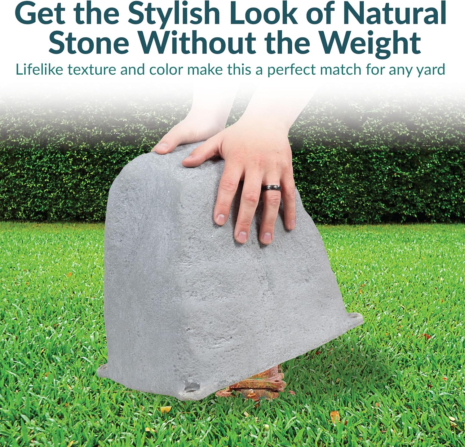 Sunnydaze 11" H Polyresin Faux Landscape Rock Cover - Lightweight Fake Rock Well Pump Cover for Outside - Gray-VerdiqueGarden