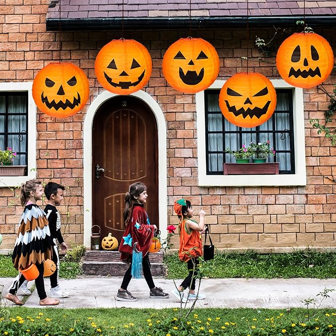 Retisee 20 Pcs 8 Inch Halloween Pumpkin Paper Lantern Halloween Jack O Lantern Paper Lantern Orange Pumpkin Lantern for Halloween Party Halloween Pumpkin Hanging Paper Lantern for Indoor Outdoor Decor-VerdiqueGarden