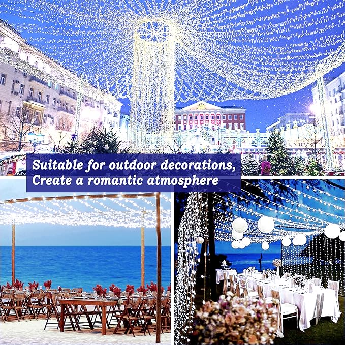 KNONEW 403FT 1000 LED Christmas Lights Outdoor String Light 8 Modes & Timer Fairy Lighting Plug in Waterproof for Xmas Yard Tree Wedding Party Holiday Decorations (Cool White)-VerdiqueGarden