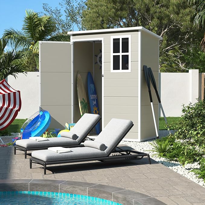 UDPATIO Outdoor Storage Shed 5x3 FT, Plastic Garden Shed for Bike, Garbage Can, Tool, Outside Sheds & Outdoor Resin Shed with Lockable Door for Backyard, Patio, Lawn, Sandstone-VerdiqueGarden