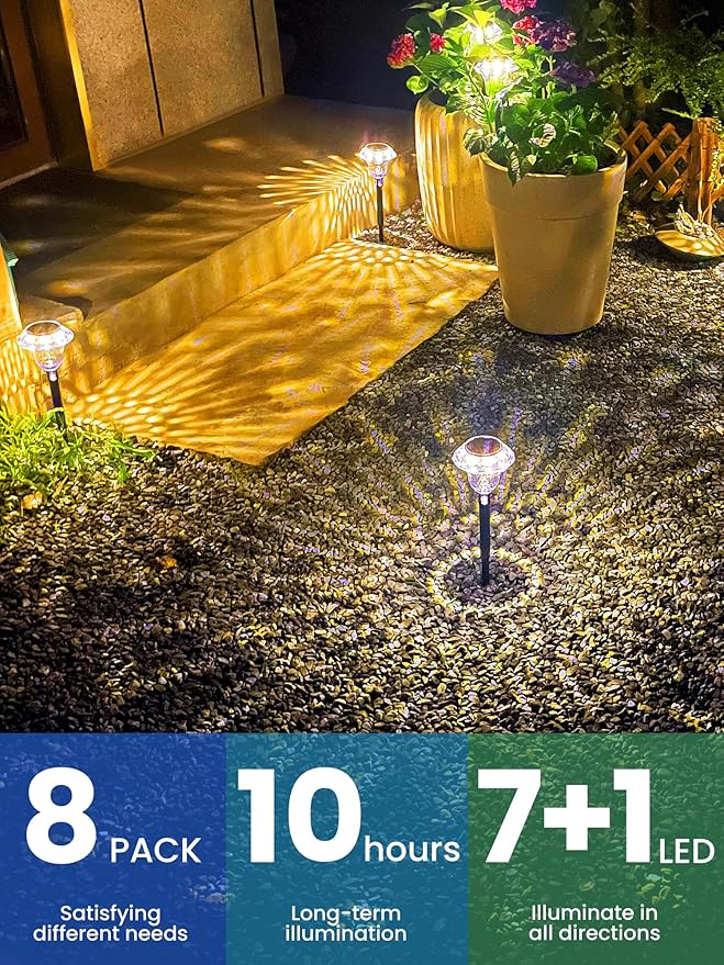 SOLPEX Solar Pathway Lights Garden Decor for Yard, Garden Lights Solar Powered Waterproof Landscape Lighting, Solar Outdoor Lights Porch Decor for Path Walkway Driveway (8 Pack Warm White)-VerdiqueGarden