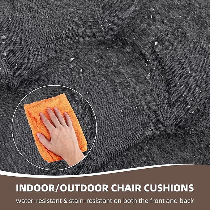 RACE LEAF Outdoor Seat Cushions Set of 2, 19" x 19" Square Patio Cushions, Plump Filling Tufted Water-Resistant Olefin Chair Seat Cushion with Ties for Non-Slip Support, Gray-VerdiqueGarden