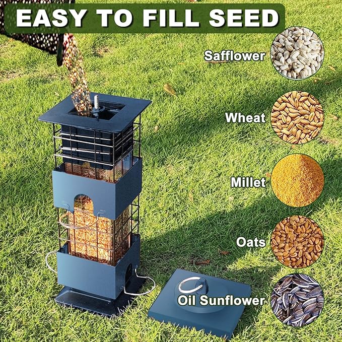 Bird Feeder 3LBS Metal Anti-Squirrel Wild Birdseed Feeder for Finch Cardinal Blue Jay Outdoors Hanging (Blue)-VerdiqueGarden