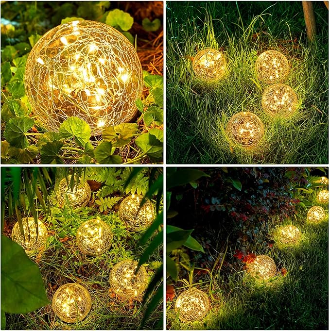 Honoson 3.9 Inch Solar Globe Lights Outdoor Waterproof, Solar Balls for Garden Cracked Glass Ball, Ground Landscape Garden Decor for Patio and Yard Lawn Backyard (12 Pieces)-VerdiqueGarden