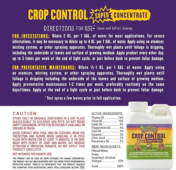 Trifecta Crop Control Super Concentrate All-in-One Natural Pesticide, Fungicide, Miticide, Insecticide, Help Defeat Spider Mites, Powdery Mildew, Botrytis, Mold, and More on Plants 4 OZ-VerdiqueGarden