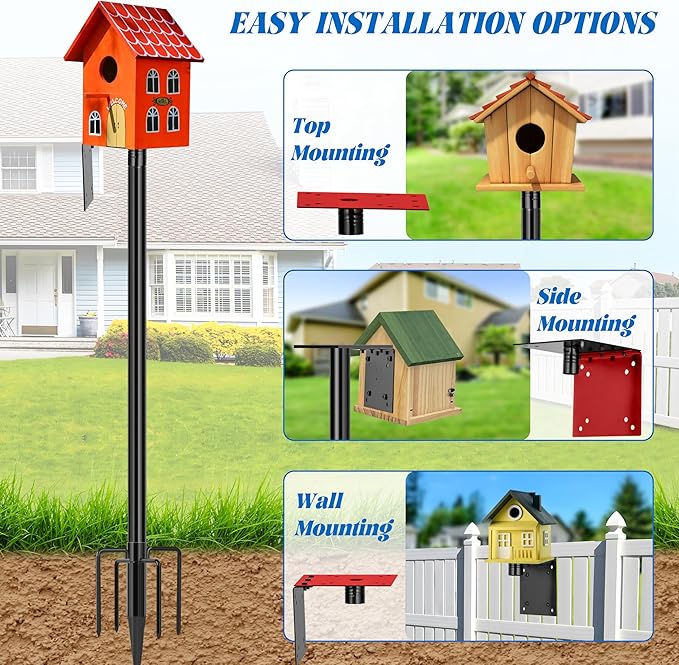 Ottsuls Bird Feeder Pole, 76 Inch Heavy Duty Bird House Pole Kit for Outdoors, with Wooden Board, 5-Prong Base Feeding Station for Wild Birds Watching, Adjustable Feeder Stand (House Not Included)-VerdiqueGarden