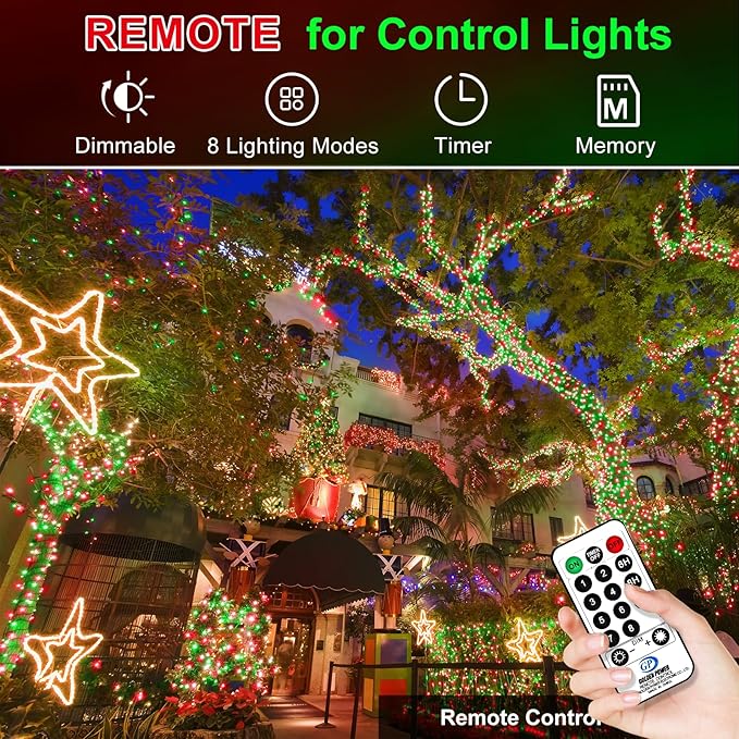 KNONEW 600ft 1500 LED String Lights Outdoor Christmas Lights 8 Modes & Timer Fairy Light Plug in Waterproof LED String Lights for Xmas Yard Tree Wedding Party Holiday Decorations (Red and Green)-VerdiqueGarden