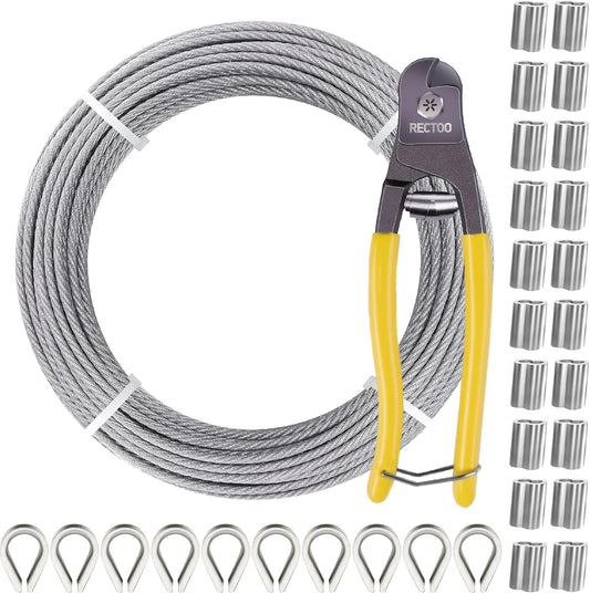 200FT 1/8" T316 Stainless Steel Cable with Cutter, 7x7 Strands Aircraft Wire Rope for Deck Railing, Stair Handrail, Porch Fence, High Strength for Indoor and Outdoor Use-VerdiqueGarden