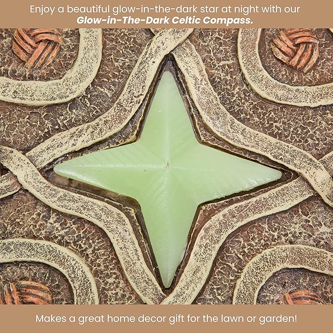 Bits and Pieces - 10” (25.5 cm) Glow-in-The-Dark Celtic Compass Decorative Stone - Yard Decoration – Beautiful Lawn/Garden Stone-VerdiqueGarden