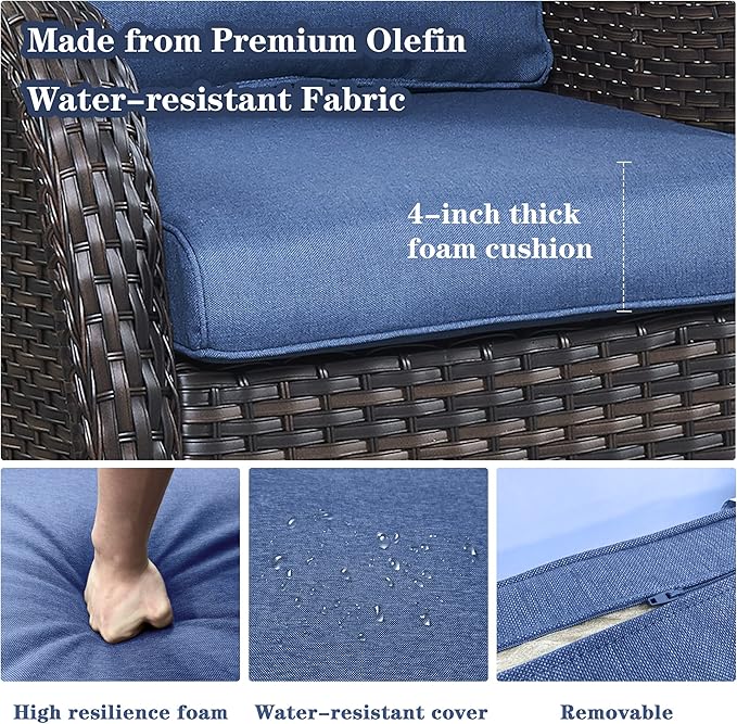 Outdoor Swivel Rcoker Patio Chairs - Outdoor Swivel Patio Chairs Set of 2 Wicker Chair Patio Furniture Sets with Covered Cushion for Porch Deck Balcony Garden, Blue-VerdiqueGarden