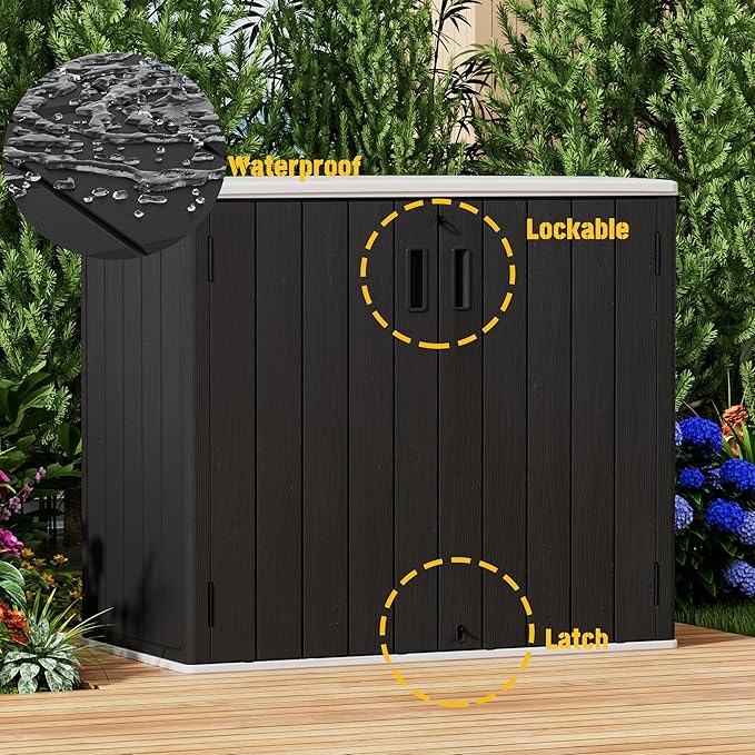 Large Outdoor Storage Box,Resin Sheds&Outdoor Storage Waterproof/Lockable,Outdoor Storage Cabinets for Balcony,Garage,Backyard (37Cu.ft-Black White)-VerdiqueGarden