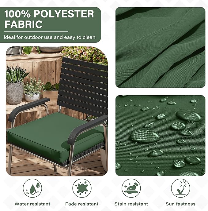 Patio Chair Cushions 17 X 16 X 3 Inch Waterproof Outdoor Seat Cushions for Patio Furniture, Outdoor Sofa Couch Pads with Ties & Handle, Set of 2, Green-VerdiqueGarden