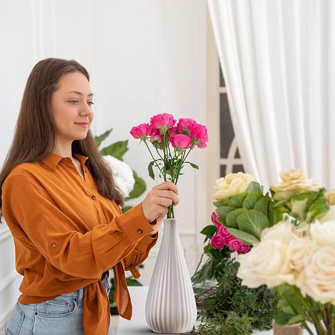 White Vases Home Decor Modern Ceramic Decorative Vases for Home Decor, Flower Vases & Centerpiece, Minimalist Design Set of 3-VerdiqueGarden