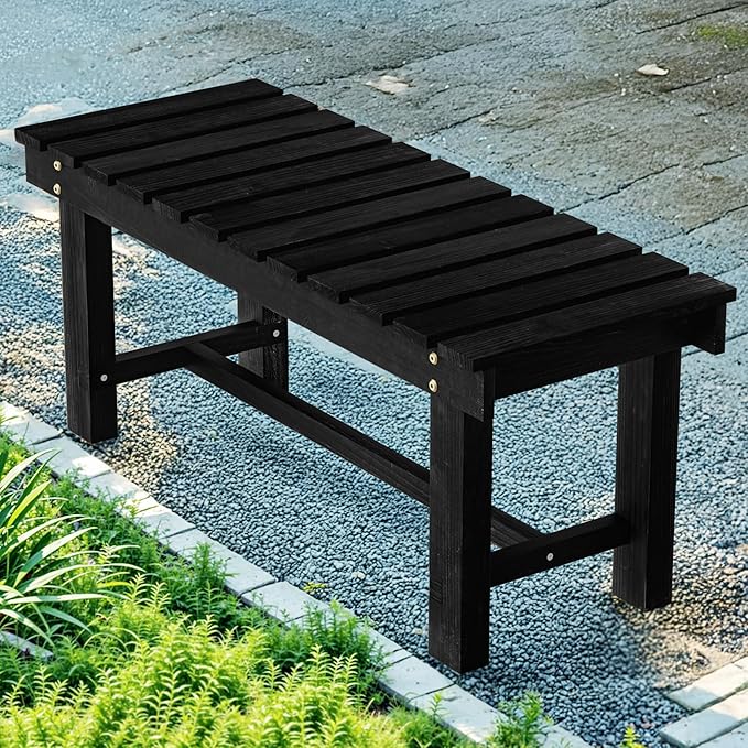 Nidouillet Outdoor Garden Bench, Weatherproof Patio Benches 2-Person Seat Backless Wooden Porch Bench, Multifunctional Slat All Weather Bench for Garden Lawn Porch Park Backyard (Black, 35.5 inch)-VerdiqueGarden
