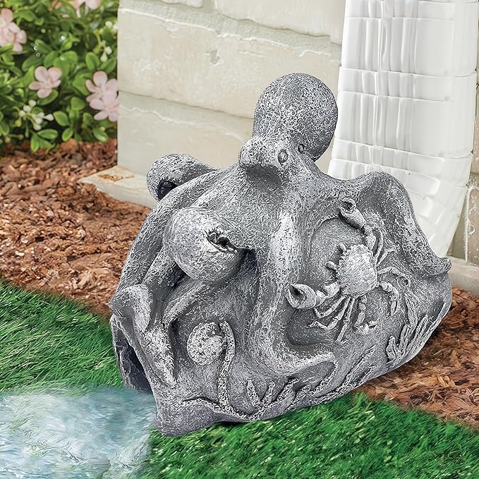Octopus Sculpture Gutter Diverter Rain - Decorative Gutter Extension Downspout, Splash Block, 3"x4" Downspout Extender, Outdoor Decor Sculpture Ornament, Gutter Downspout Decoration-VerdiqueGarden