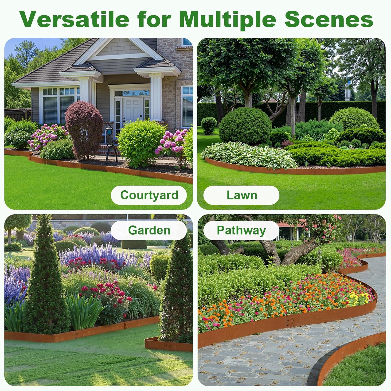 Co-rten Steel Landscape Edging 10" H x 40" L, 6 Pack Heavy Duty Metal Garden Edging, 20Ft Pre-Rustyed Steel Edging, Bendable Metal Edging for Landscaping, Yard, Tree, Flower Bed-VerdiqueGarden