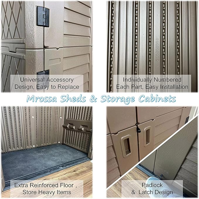 Sheds & Outdoor Storage, 52 Cu.ft Vertical Storage with Floor, Cabinet Waterproof for Garage Pool Bike Shed, Garden , Coffee Brown-VerdiqueGarden