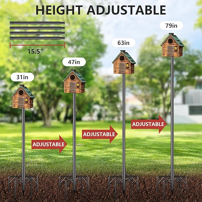 Bird Feeder Pole Kit, 79 Inch Bird House Pole for Outdoors Heavy Duty,5 Base Prongs Adjustable Birds Feeder Stand for House-VerdiqueGarden