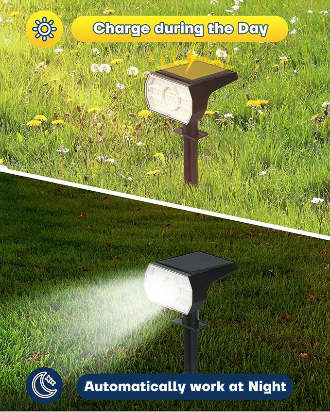 Kaxiida Solar Lights Outdoor Waterproof IP68, 3 Lighting Models Solar Powered Spot Lights Outdoor, 56LED Light Dusk to Dawn for Yard Patio Garden Pathway Landscape Lighting-VerdiqueGarden