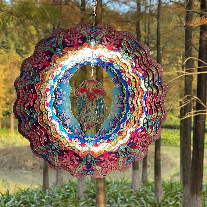 Jellyfish Wind Spinners Hanging Metal Wind Spinner for Outdoor & Indoor Decorations, Outdoor Decoration Wind Sculptures Art Decoration The for Family and friends12 inch-VerdiqueGarden
