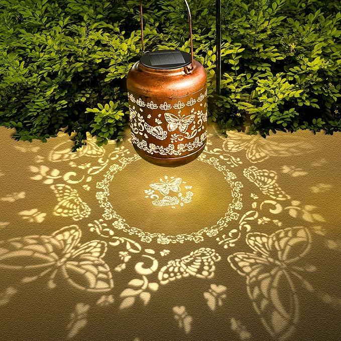 2Pack Butterfly Solar Lanterns Outdoor Hanging Waterproof Lanterns for Garden Decor Christmas Gifts for Women Mom Grandma Metal Solar Lights Decoration Outside for Yard, Patio,Pathway Landscape-VerdiqueGarden