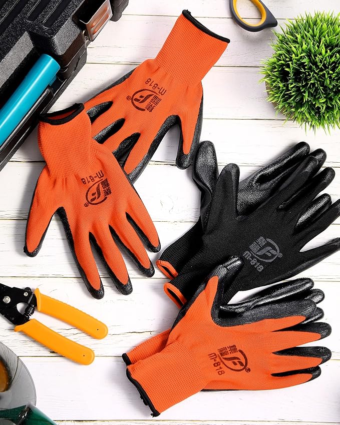 Nuogo 48 Pairs Gardening Gloves for Men Women Rubber Coated Safety Work Gloves Bulk for Gardening Construction Work-VerdiqueGarden