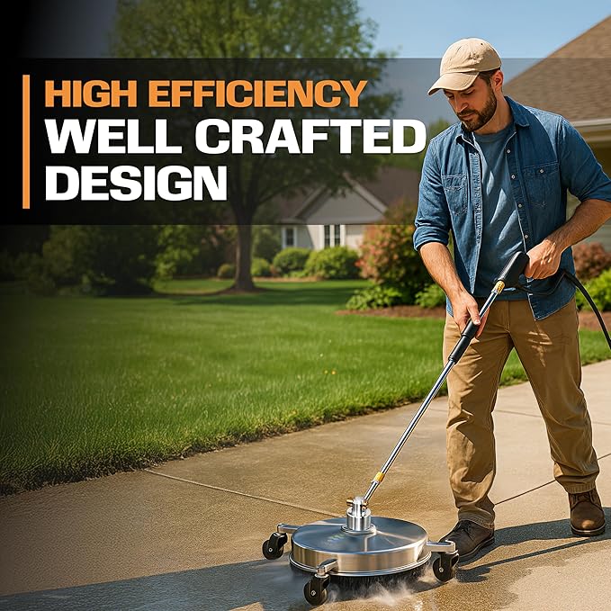 EDOU 18 inch Pressure Washer Surface Cleaner - Stainless Steel Power Washer Attachment - 4,000 PSI Max - Concrete Cleaner with Dual Nozzles and Extension Wands - Silver-VerdiqueGarden