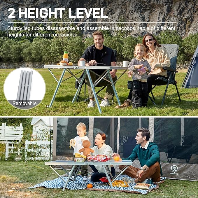 EVER ADVANCED Large Camping Table for 4-6 Person, Portable Folding Aluminum Table with Carrying Handle, Suitable for BBQ, Picnic, Camping and Indoor Use, Support up to 130LBS, Silver-VerdiqueGarden